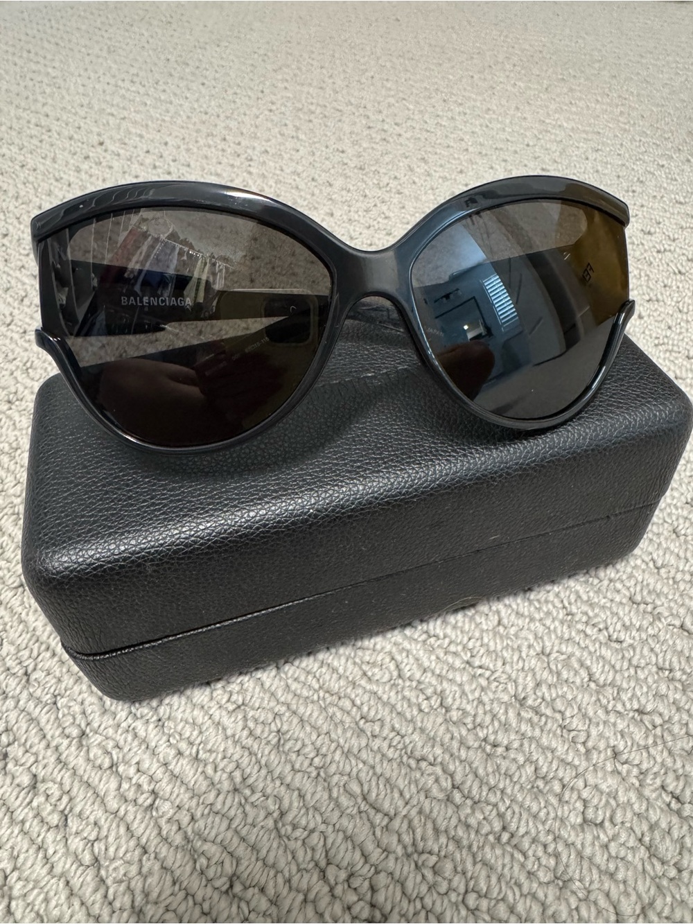 Balenciaga Women's Black Oversized Cat-Eye Sunglasses with Dark Lenses